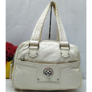 Marc By Marc Jacobs Ivory Patent Leather Pocket Dual Zipper Closure Satchel Bag